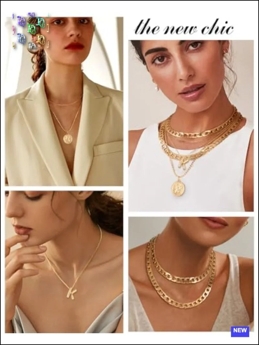 Layered Initial Coin Pendant Necklace Set 3 PCS Dainty Chunky Chain Alloy
